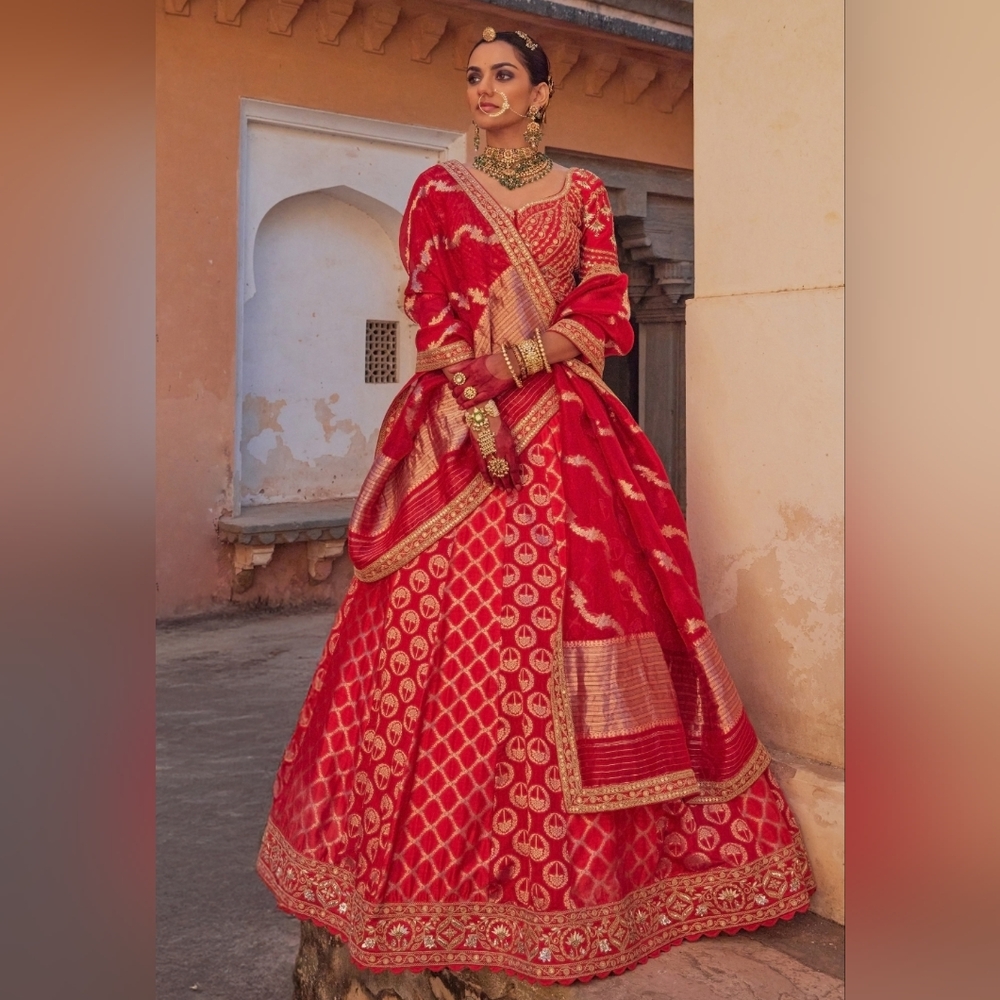 Vinita Bhansali Red Silk Lehenga